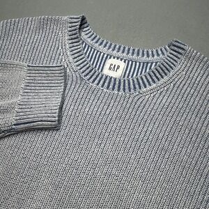 New GAP Chuncky knit fisherman  Crew Neck Sweater Cotton Blue White Knit XL